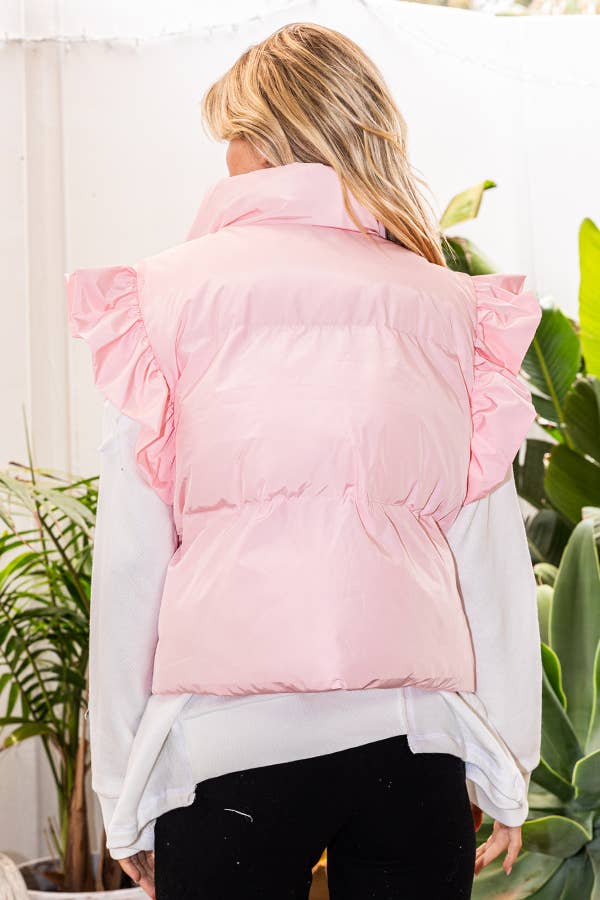 Ruffle Sleeve Crop Down Vest