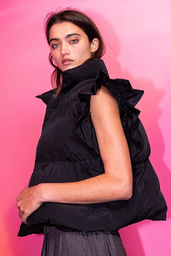 Ruffle Sleeve Crop Down Vest