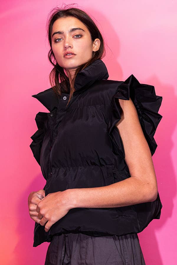 Ruffle Sleeve Crop Down Vest