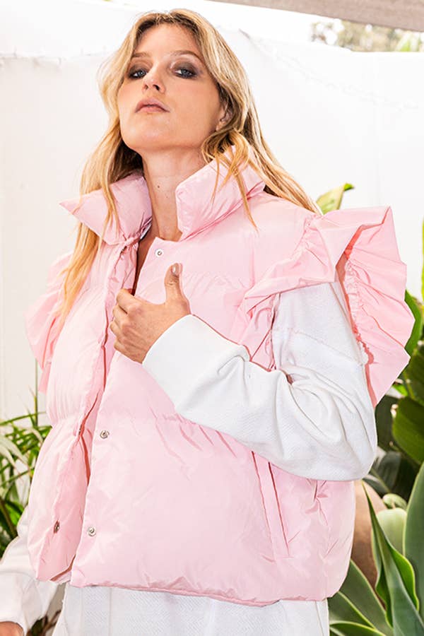 Ruffle Sleeve Crop Down Vest