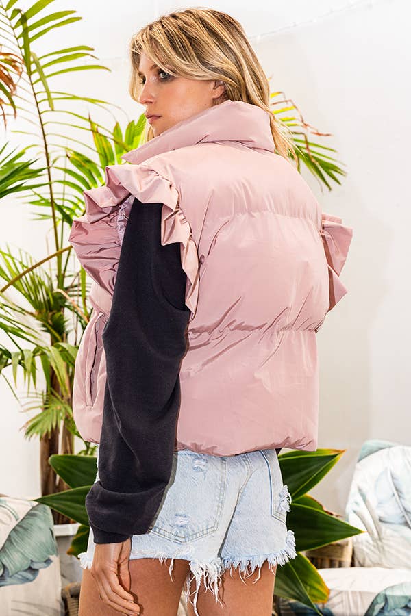 Ruffle Sleeve Crop Down Vest