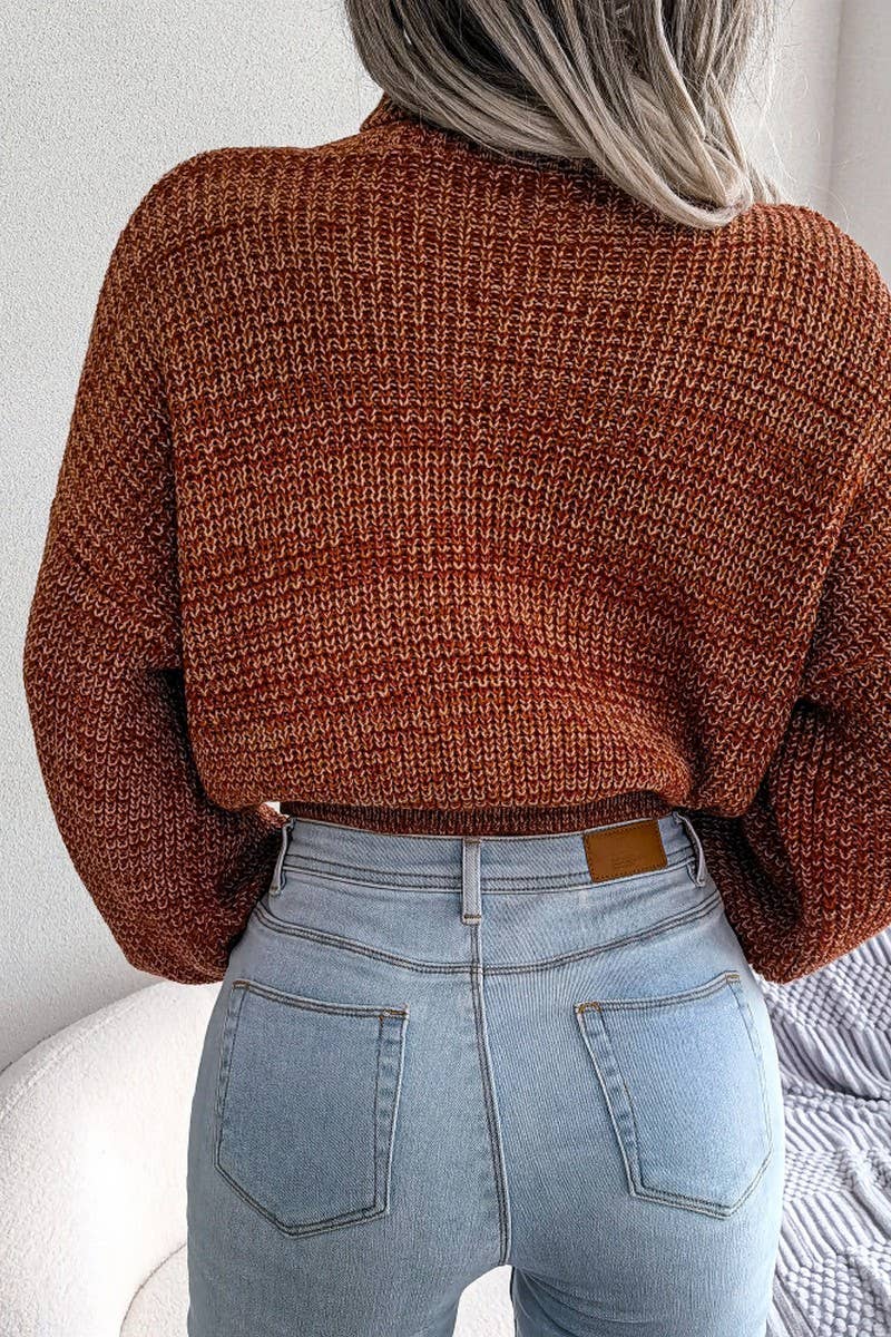 WOMEN LOOSE FIT CABLE KNITTED HIGH NECK SWEATER