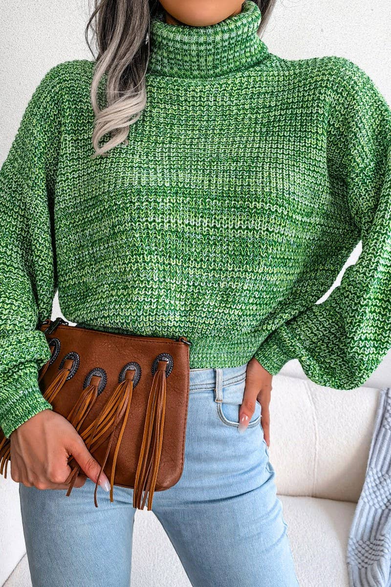 WOMEN LOOSE FIT CABLE KNITTED HIGH NECK SWEATER