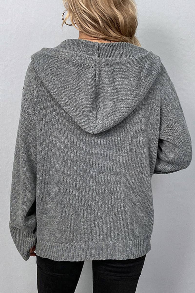 CWOCAL0179_KNITTED HODDY STYLE BUTTON DOWN CARDIGAN