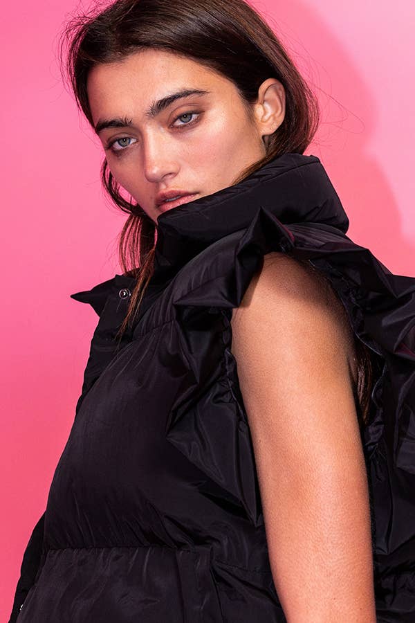Ruffle Sleeve Crop Down Vest
