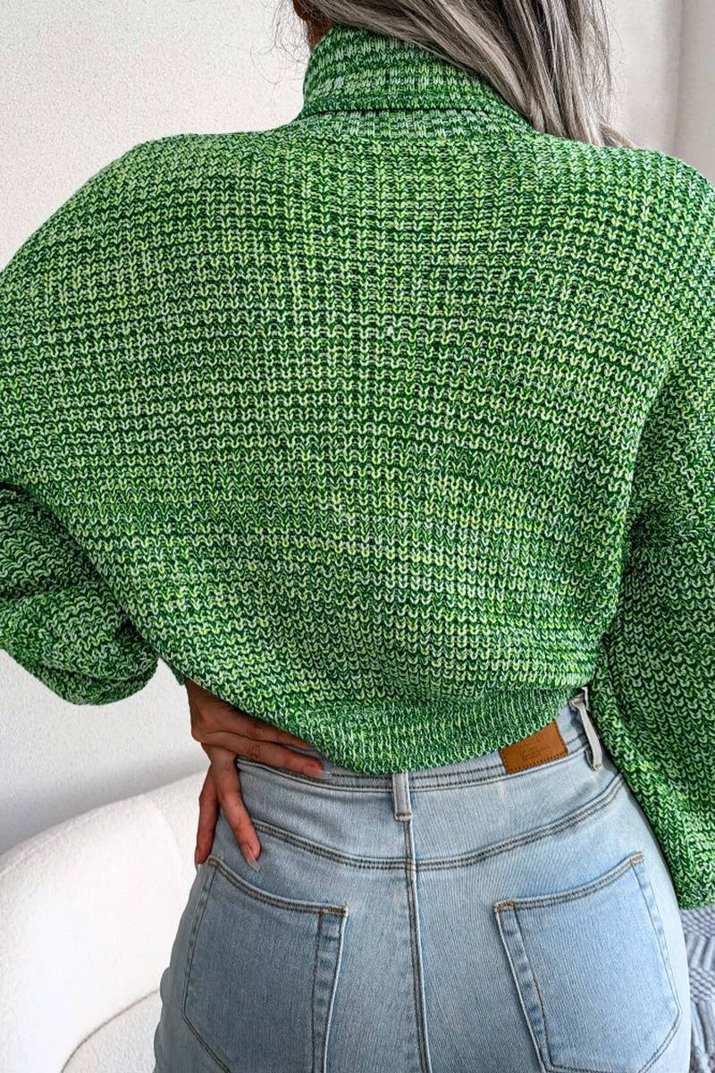 WOMEN LOOSE FIT CABLE KNITTED HIGH NECK SWEATER