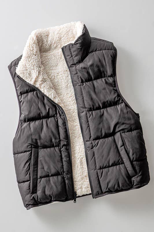 PUFFER VEST W WARM FLEECE LINING