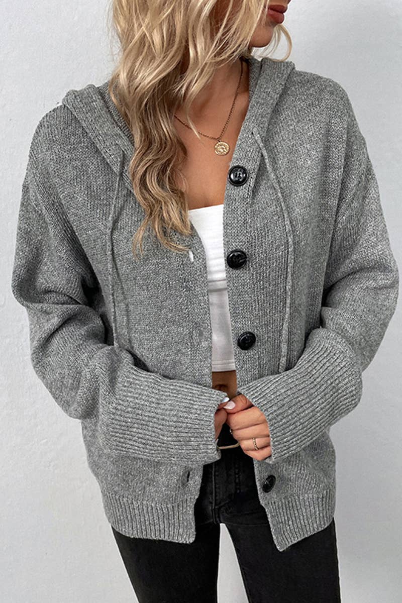 CWOCAL0179_KNITTED HODDY STYLE BUTTON DOWN CARDIGAN