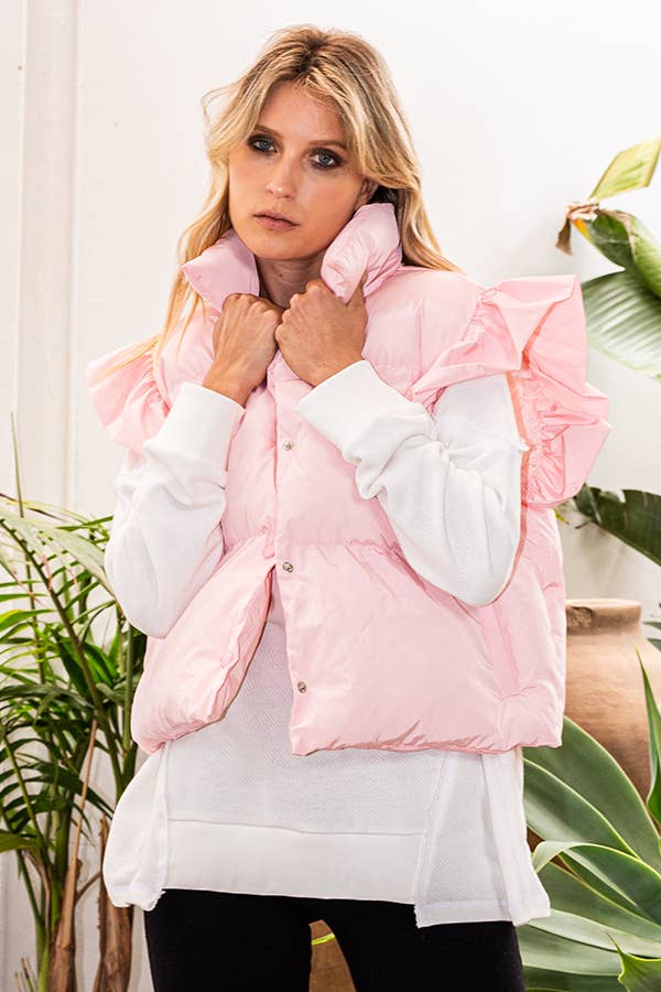 Ruffle Sleeve Crop Down Vest