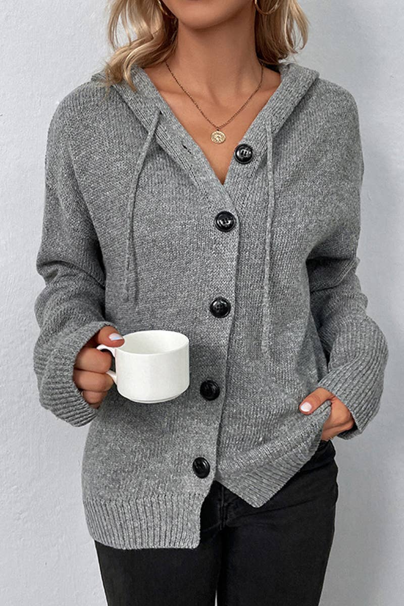 CWOCAL0179_KNITTED HODDY STYLE BUTTON DOWN CARDIGAN