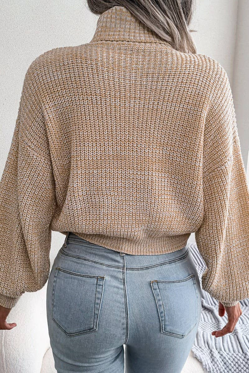 WOMEN LOOSE FIT CABLE KNITTED HIGH NECK SWEATER