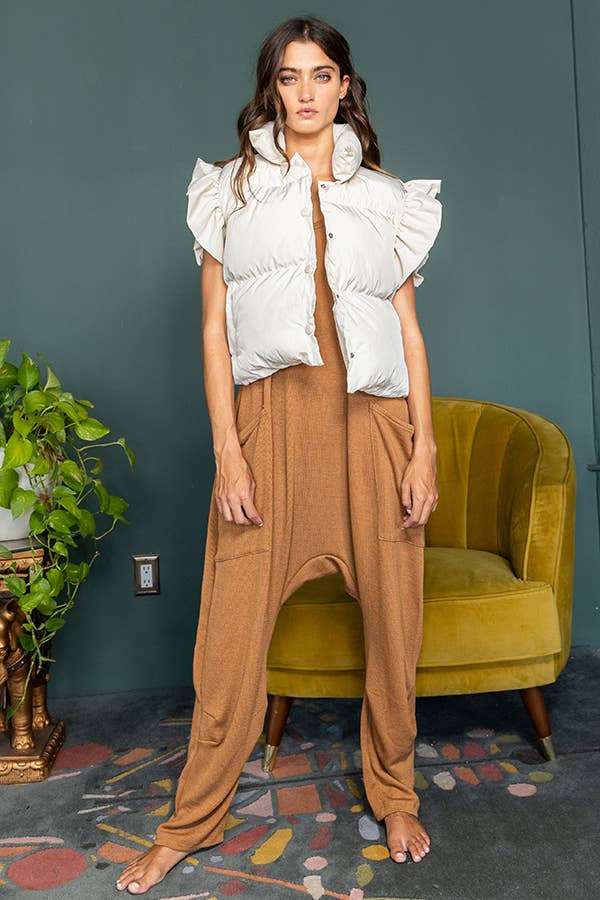Ruffle Sleeve Crop Down Vest