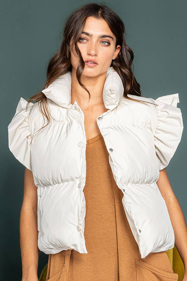 Ruffle Sleeve Crop Down Vest