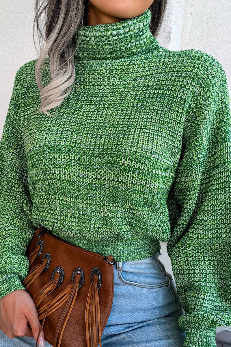 WOMEN LOOSE FIT CABLE KNITTED HIGH NECK SWEATER
