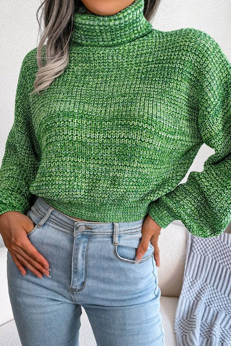 WOMEN LOOSE FIT CABLE KNITTED HIGH NECK SWEATER