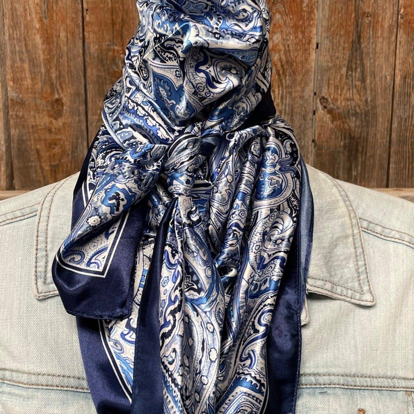 35X35"  Blue & White Paisley Wild Rag/Scarf WR3418