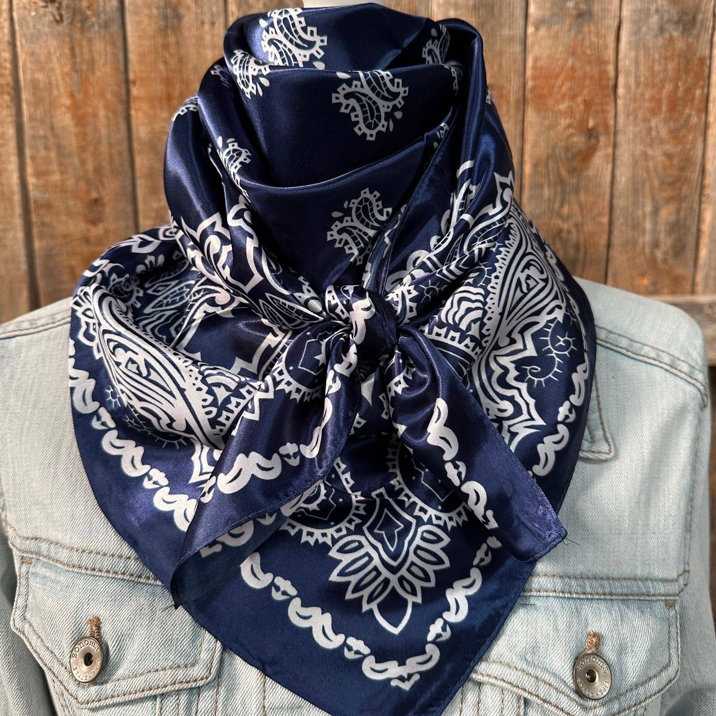 35X35"  Dark Blue & White Paisley Wild Rag/Scarf WR3414X