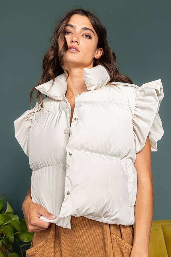 Ruffle Sleeve Crop Down Vest