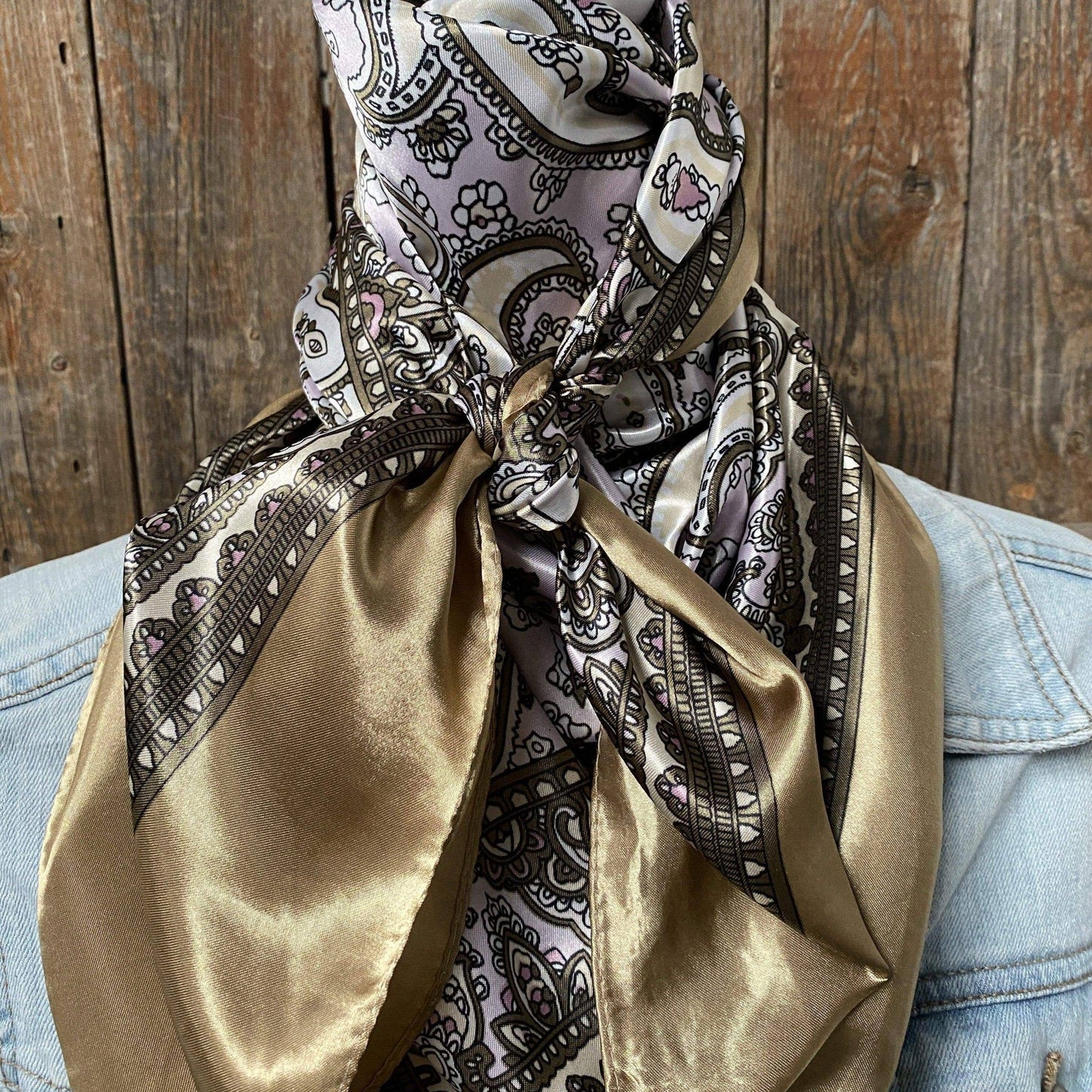 35X35" Tan & Pink Paisley Wild Rag / Scarf WR2145