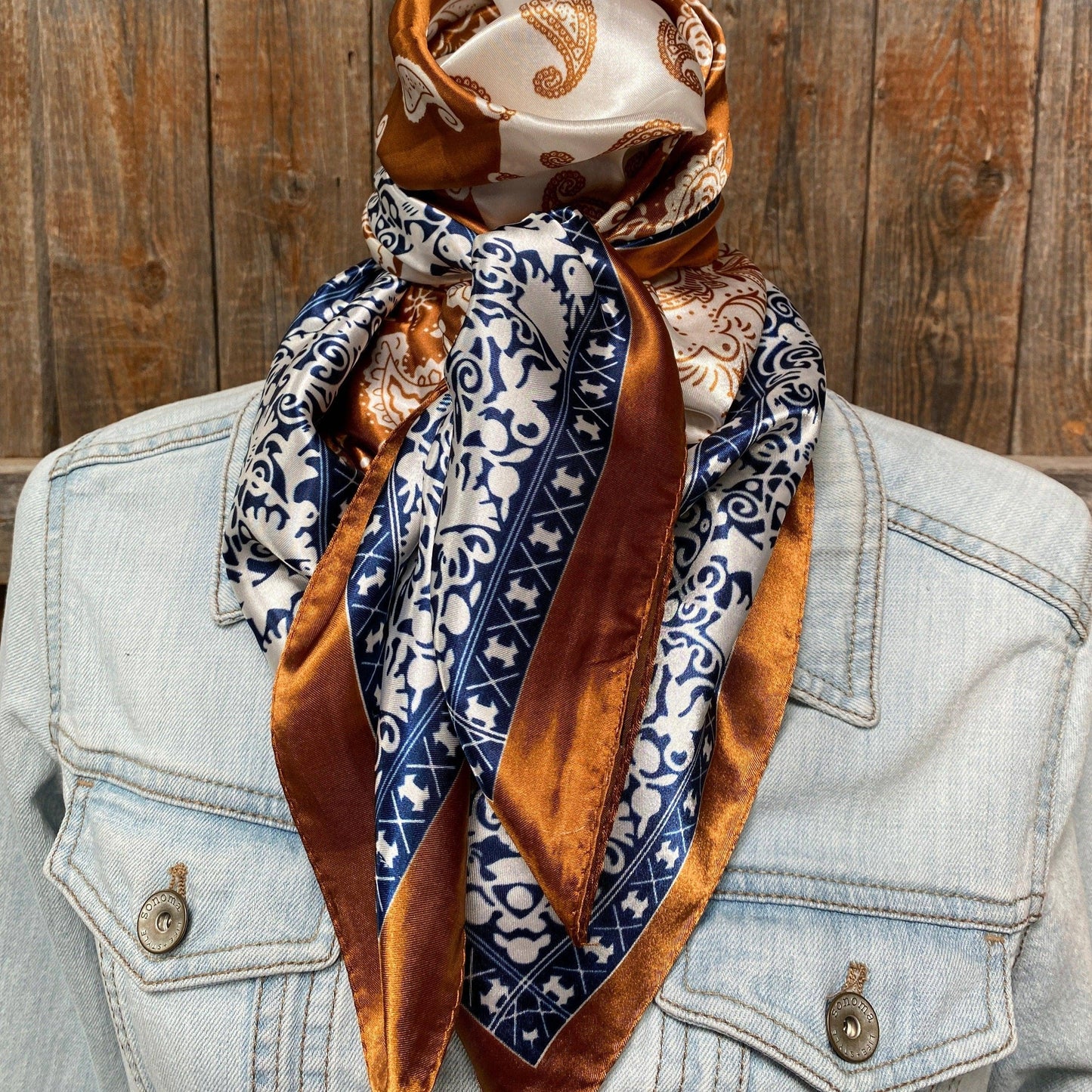 35X35"  Rust & Navy Paisley Wild Rag/Scarf WR3299