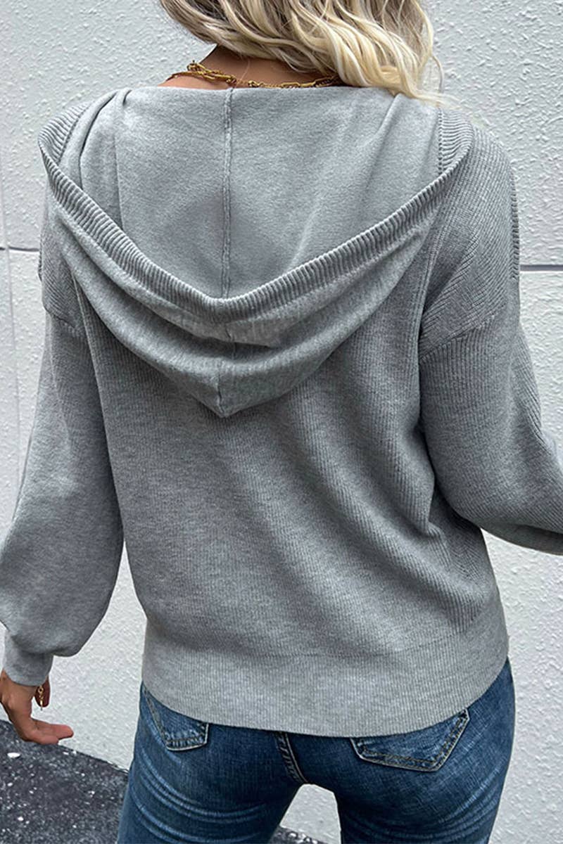 CWTTL0803_BUTTON NECK HOODIE CASUAL TOP